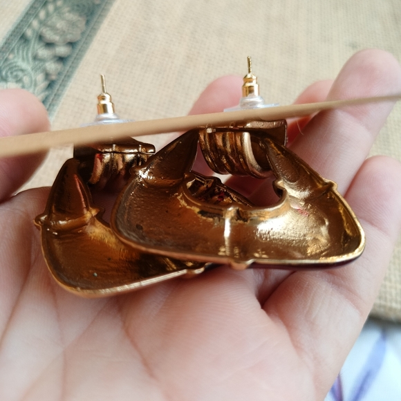 Gold and Red Statement Earrings - Picture 12 of 15